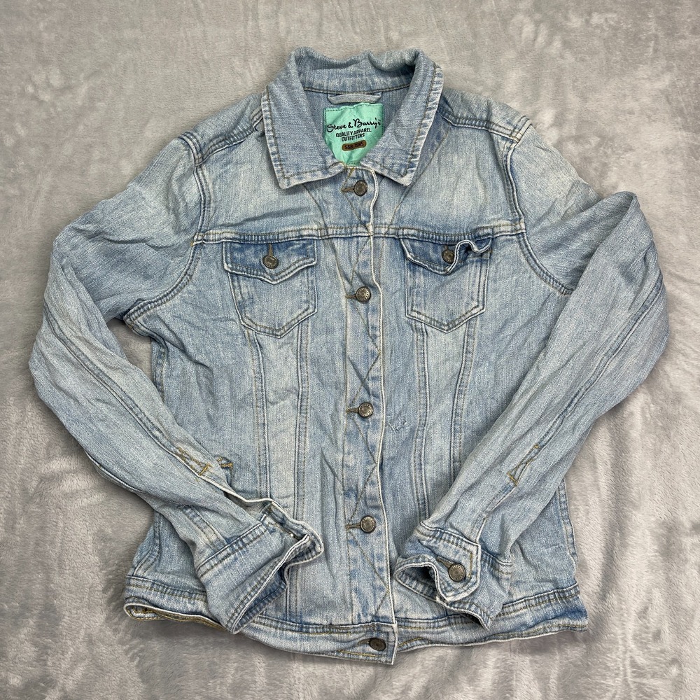 Steve & Barry's‎ Jeans Trucker Jacket Womens XL Blue Denim Collared Button Front